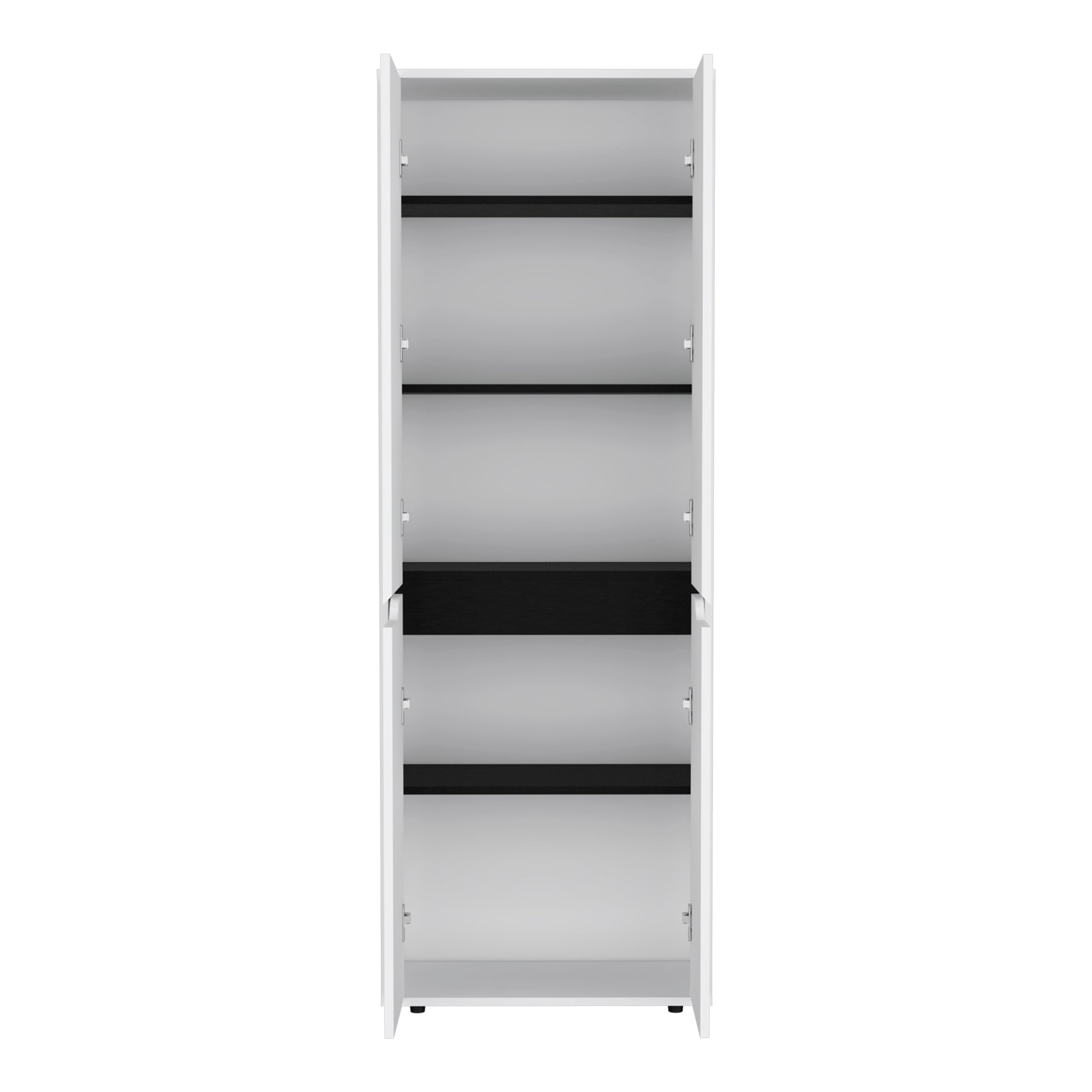 67" White+Black Kitchen Storage Cabinet - 5 Shelves for Dining Room