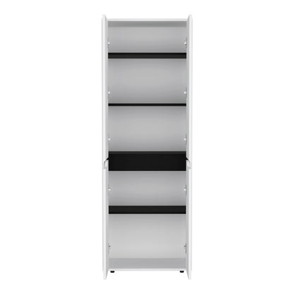 67" White+Black Kitchen Storage Cabinet - 5 Shelves for Dining Room