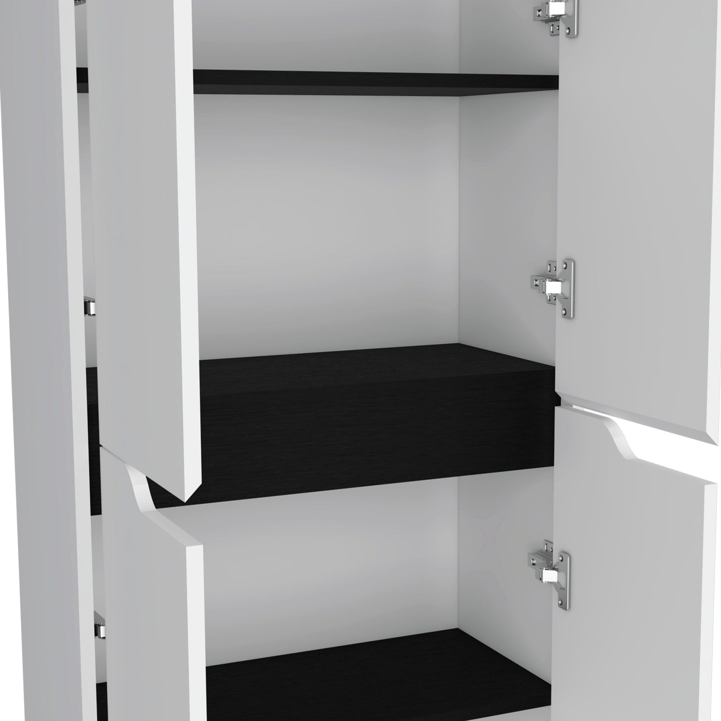 67" White+Black Kitchen Storage Cabinet - 5 Shelves for Dining Room