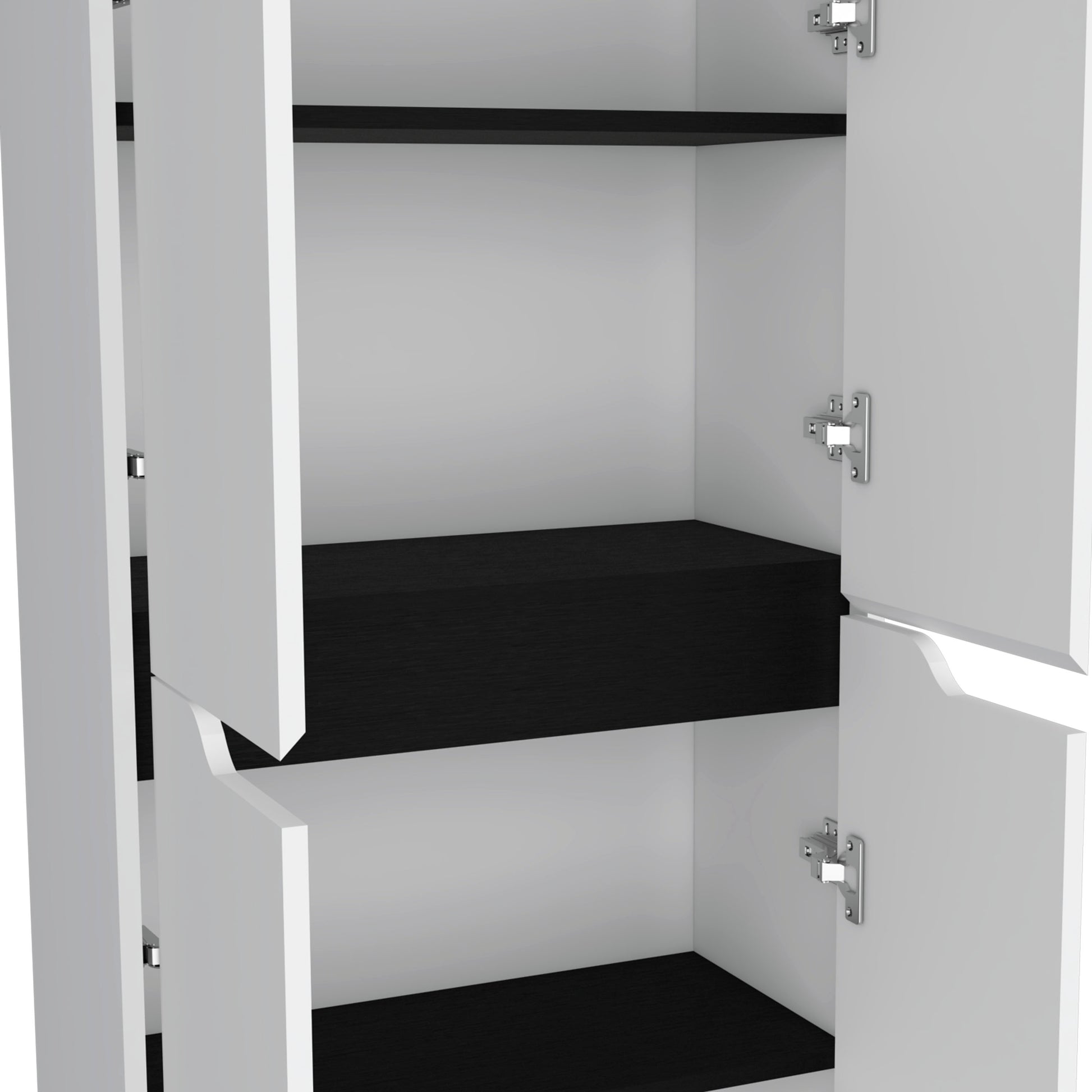 67" White+Black Kitchen Storage Cabinet - 5 Shelves for Dining Room