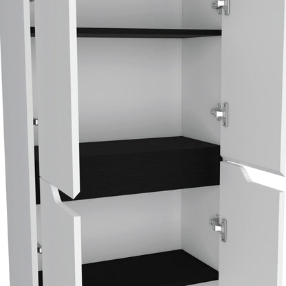 67" White+Black Kitchen Storage Cabinet - 5 Shelves for Dining Room