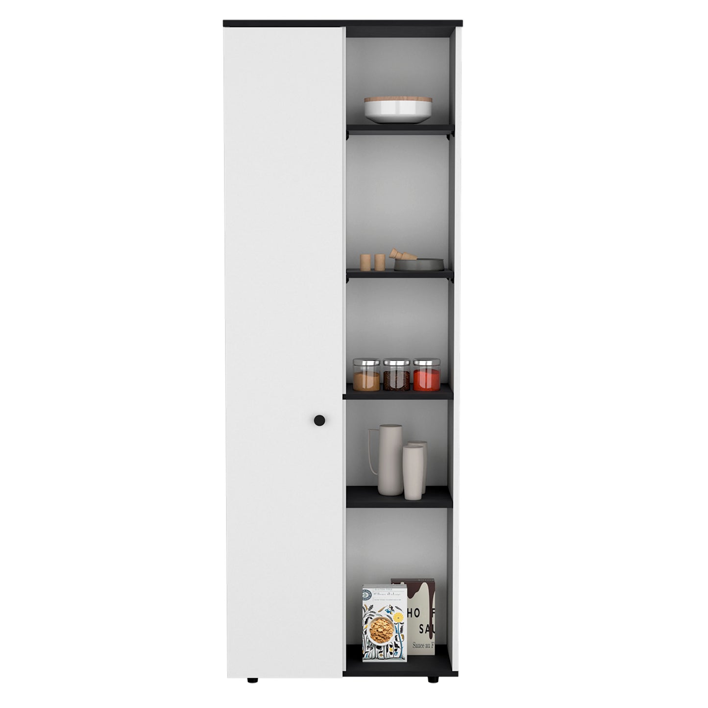 Compact Kitchen Storage Cabinet with White and Black Finish for Dining Room