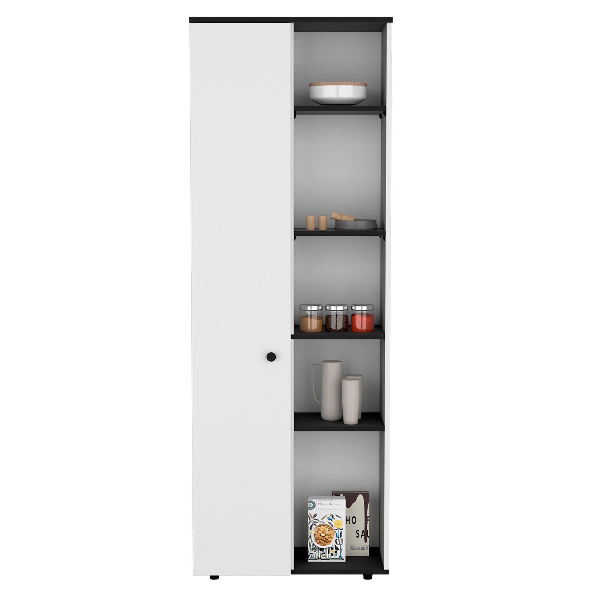 Compact Kitchen Storage Cabinet with White and Black Finish for Dining Room