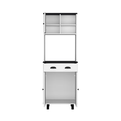 Compact Pine Kitchen Pantry with Black and White Storage for Dining Room