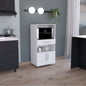 Kitchen Pantry 48" H, Two Open Storage Shelves, One for Microwave, Two Doors, Four Legs, White