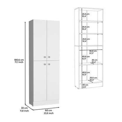 Kitchen Pantry 71" H, 4 Doors, 5 Adjustable Shelves, White