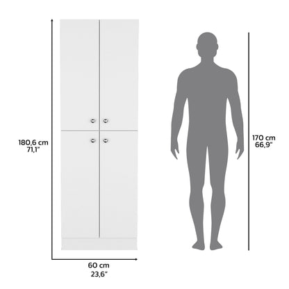 Kitchen Pantry 71" H, 4 Doors, 5 Adjustable Shelves, White