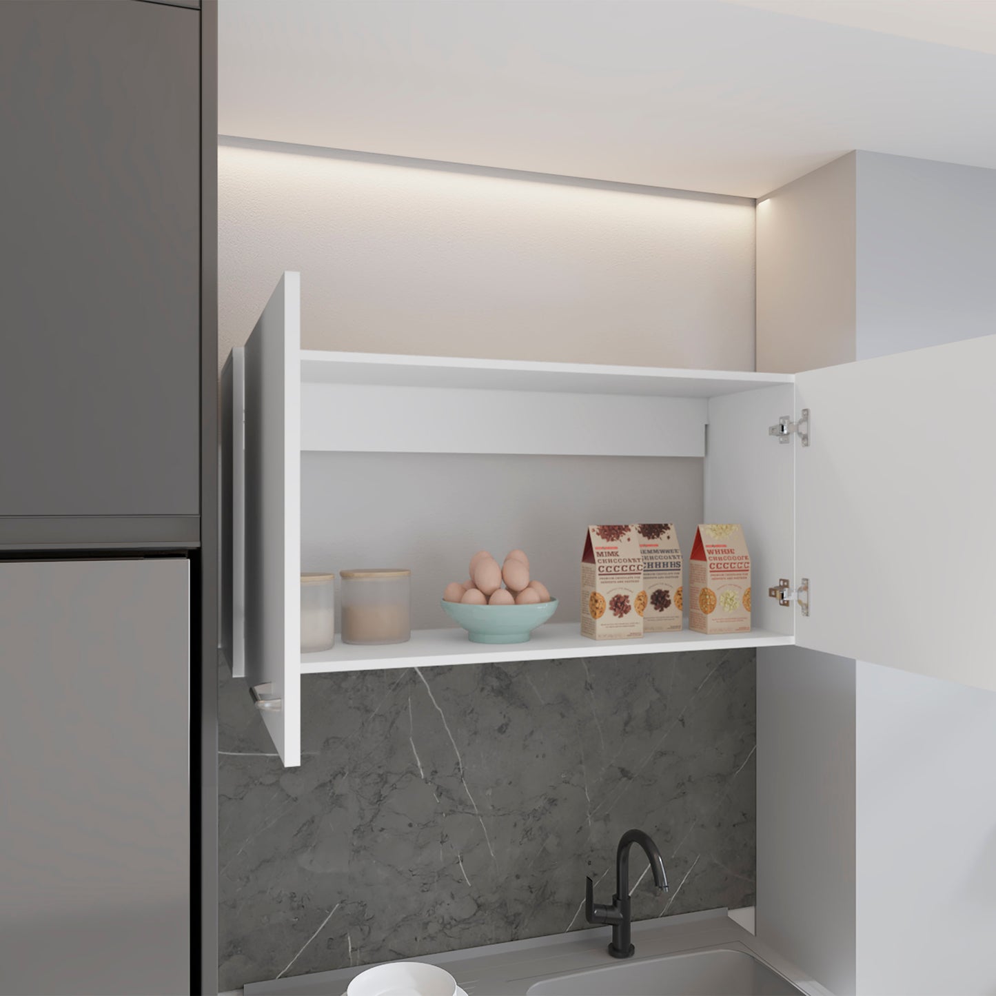 White Engineered Wood Server Cabinet 19"H - Two Doors for Dining Room