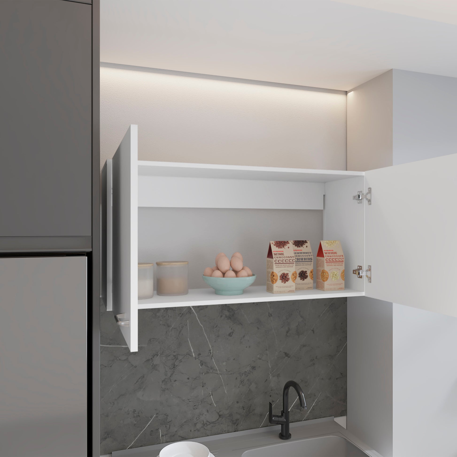 White Engineered Wood Server Cabinet 19"H - Two Doors for Dining Room