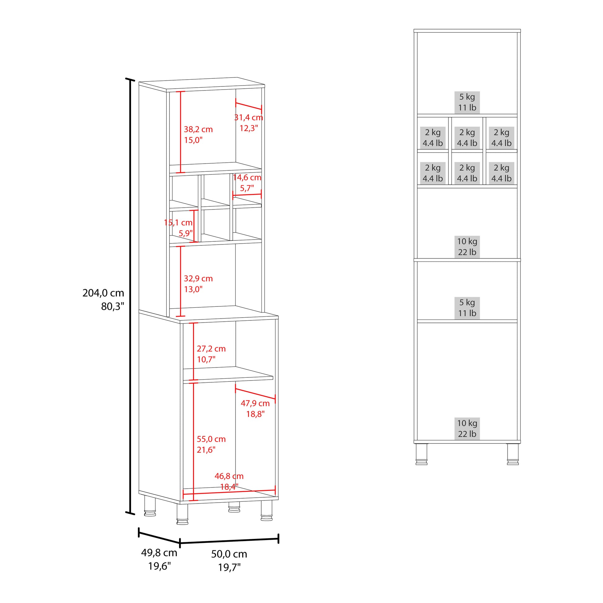 White Kitchen Pantry Server - 2 Doors, 8 Shelves
