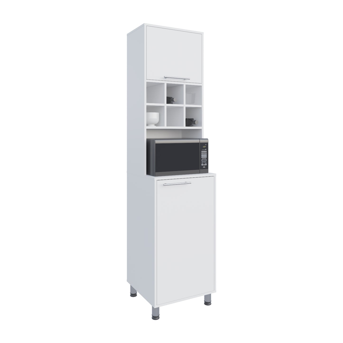White Kitchen Pantry Server - 2 Doors, 8 Shelves