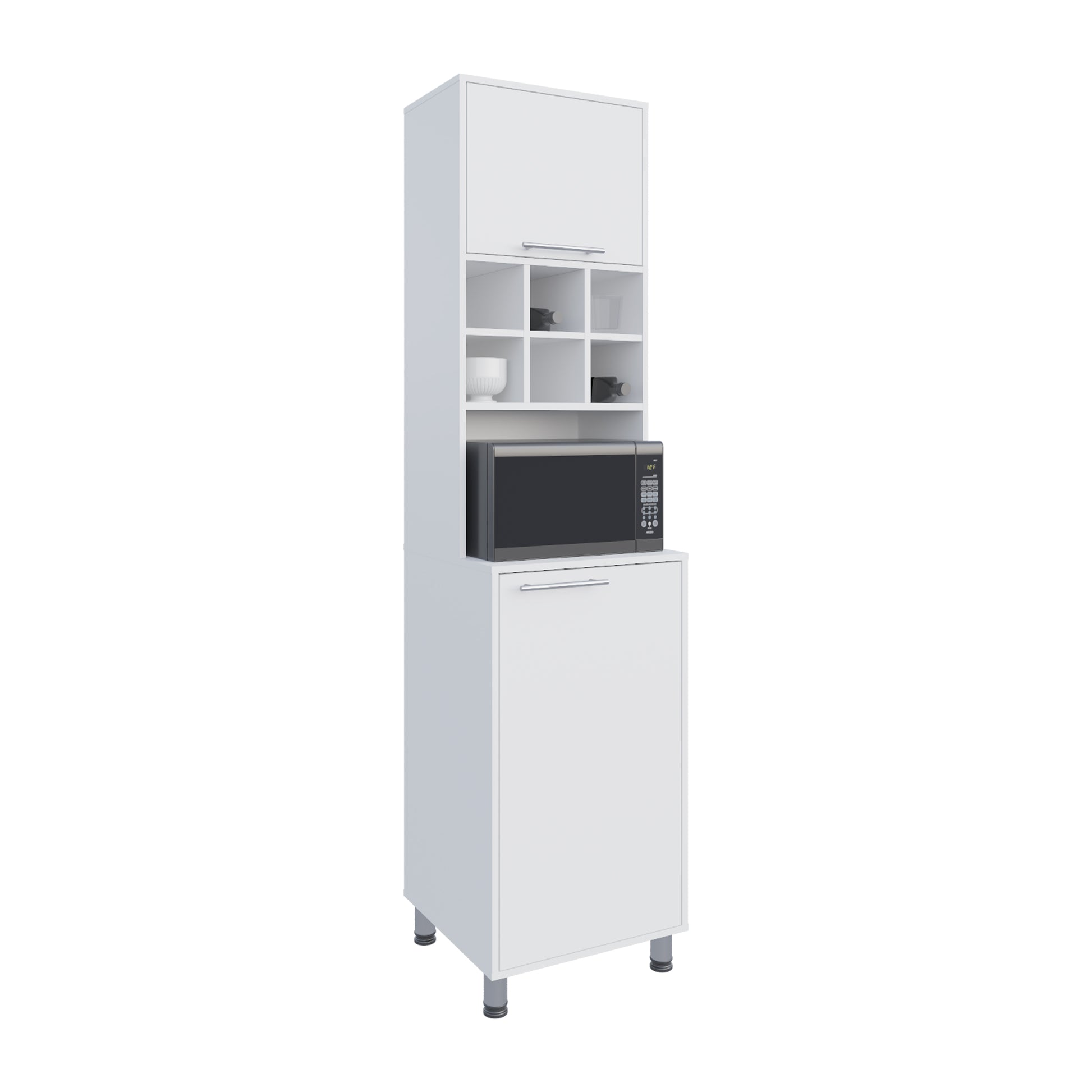 White Kitchen Pantry Server - 2 Doors, 8 Shelves