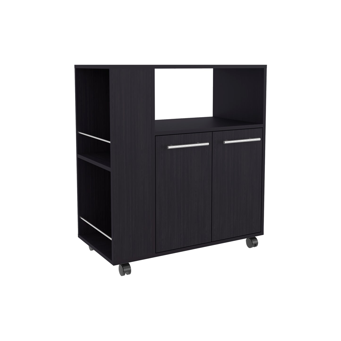 Black Kitchen Cart with 2 Doors & 3 Shelves