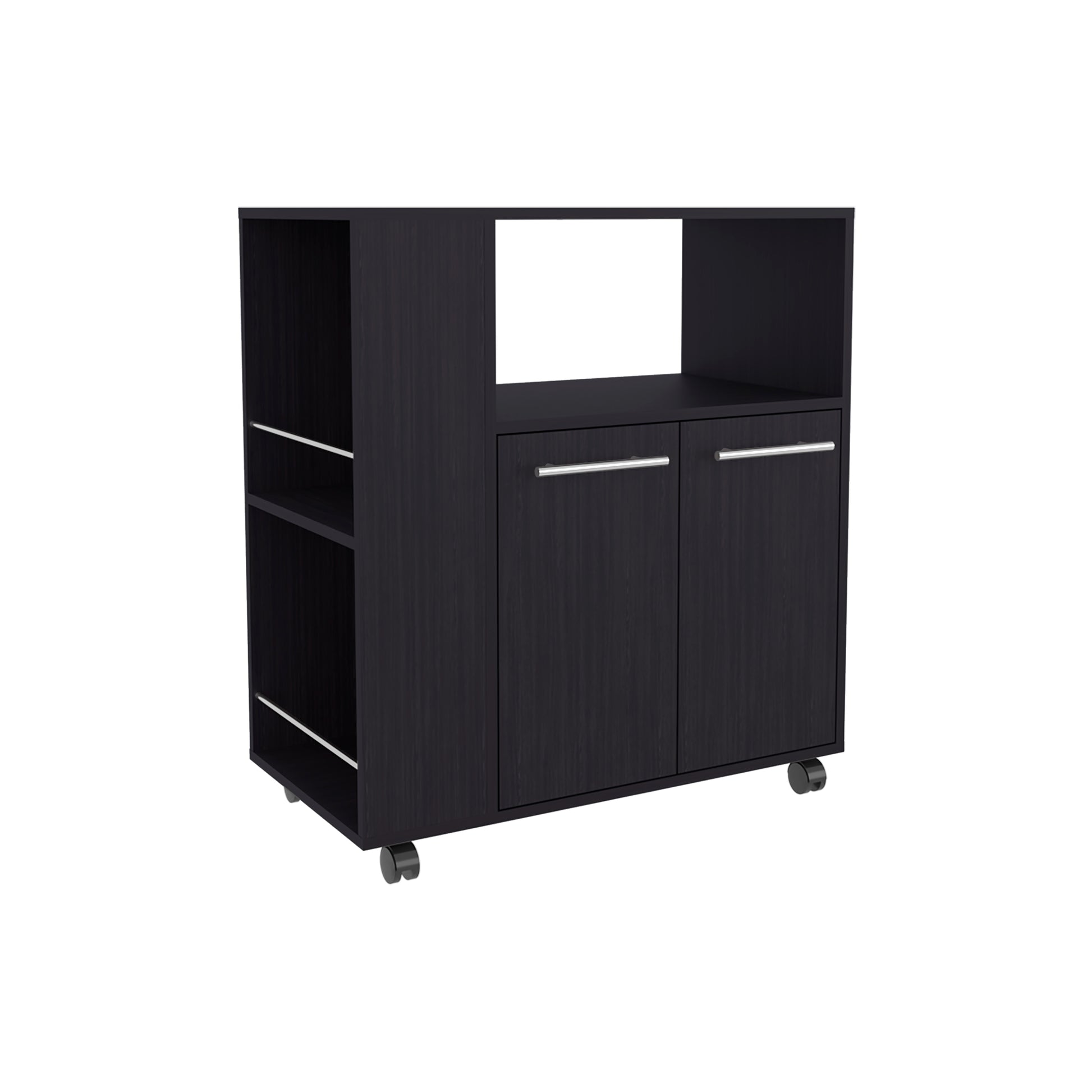 Black Kitchen Cart with 2 Doors & 3 Shelves