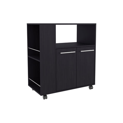 Black Kitchen Cart with 2 Doors & 3 Shelves