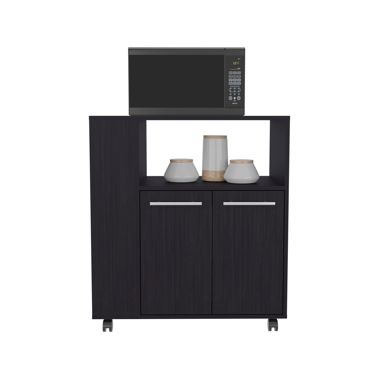 Black Kitchen Cart with 2 Doors & 3 Shelves