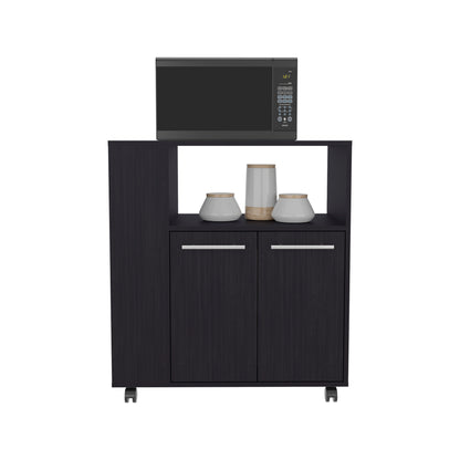Black Kitchen Cart with 2 Doors & 3 Shelves