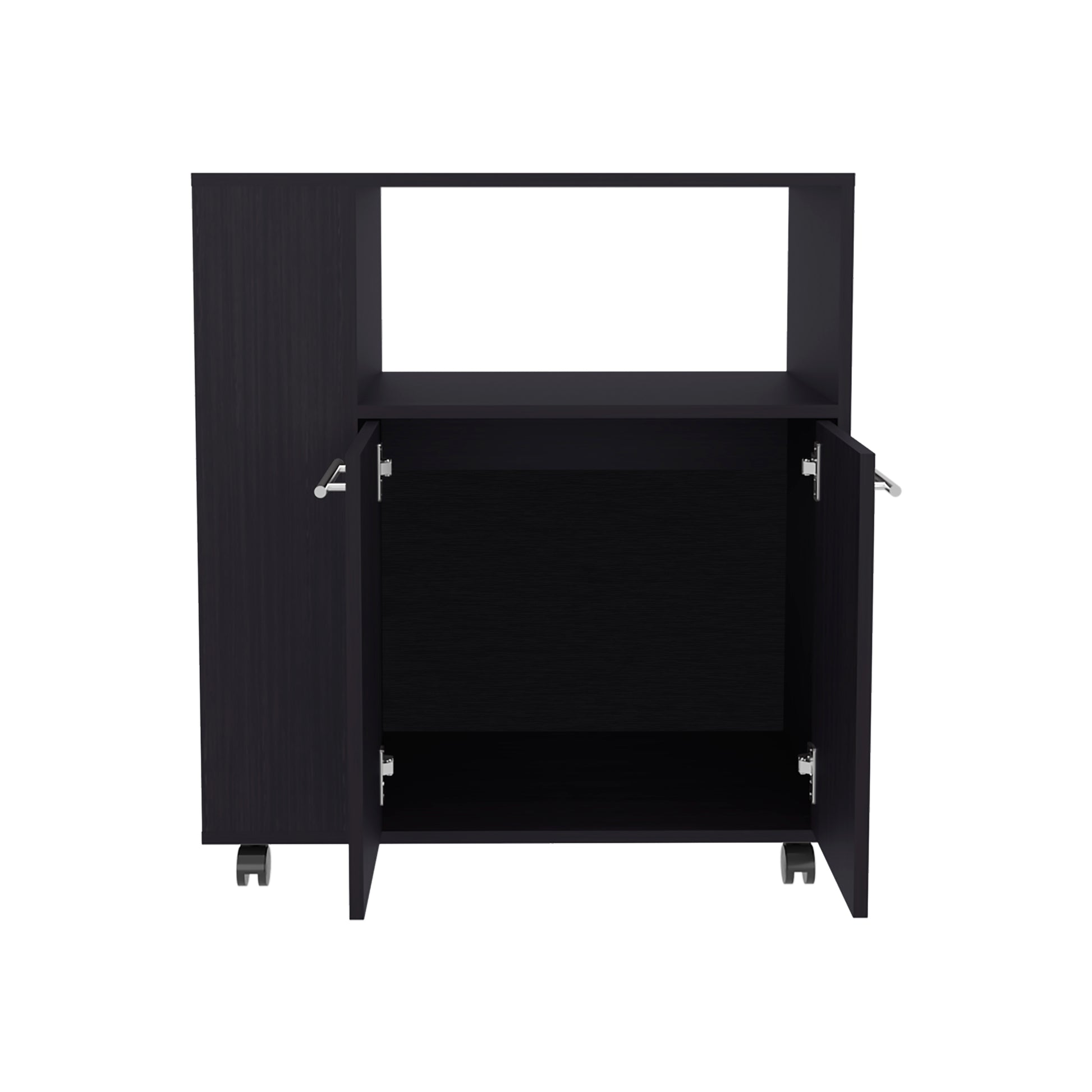 Black Kitchen Cart with 2 Doors & 3 Shelves