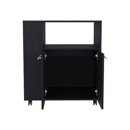 Black Kitchen Cart with 2 Doors & 3 Shelves