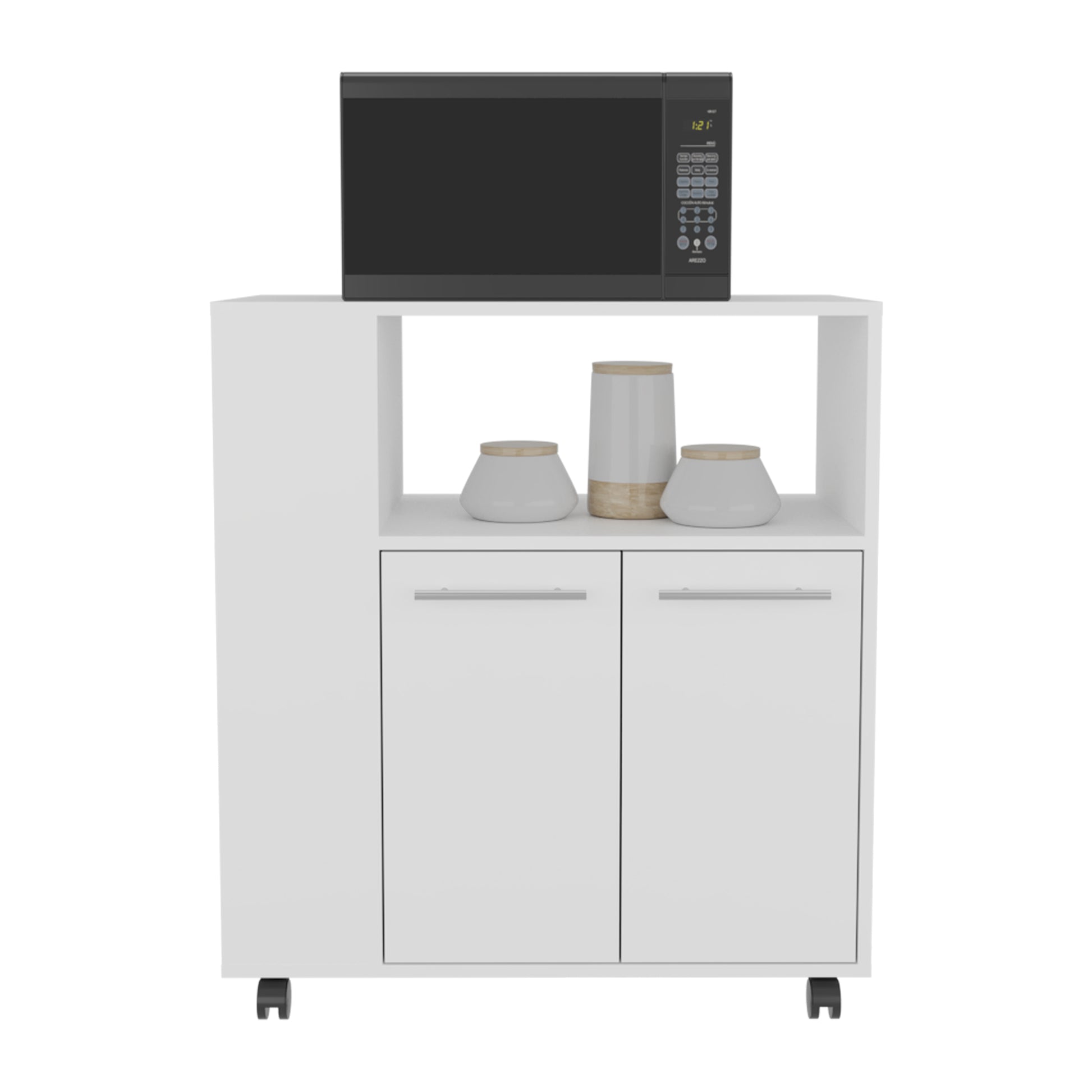 White Kitchen Cart - 2 Doors, 3 Shelves, Mobile Storage for Dining Room