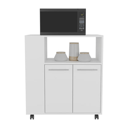 White Kitchen Cart - 2 Doors, 3 Shelves, Mobile Storage for Dining Room