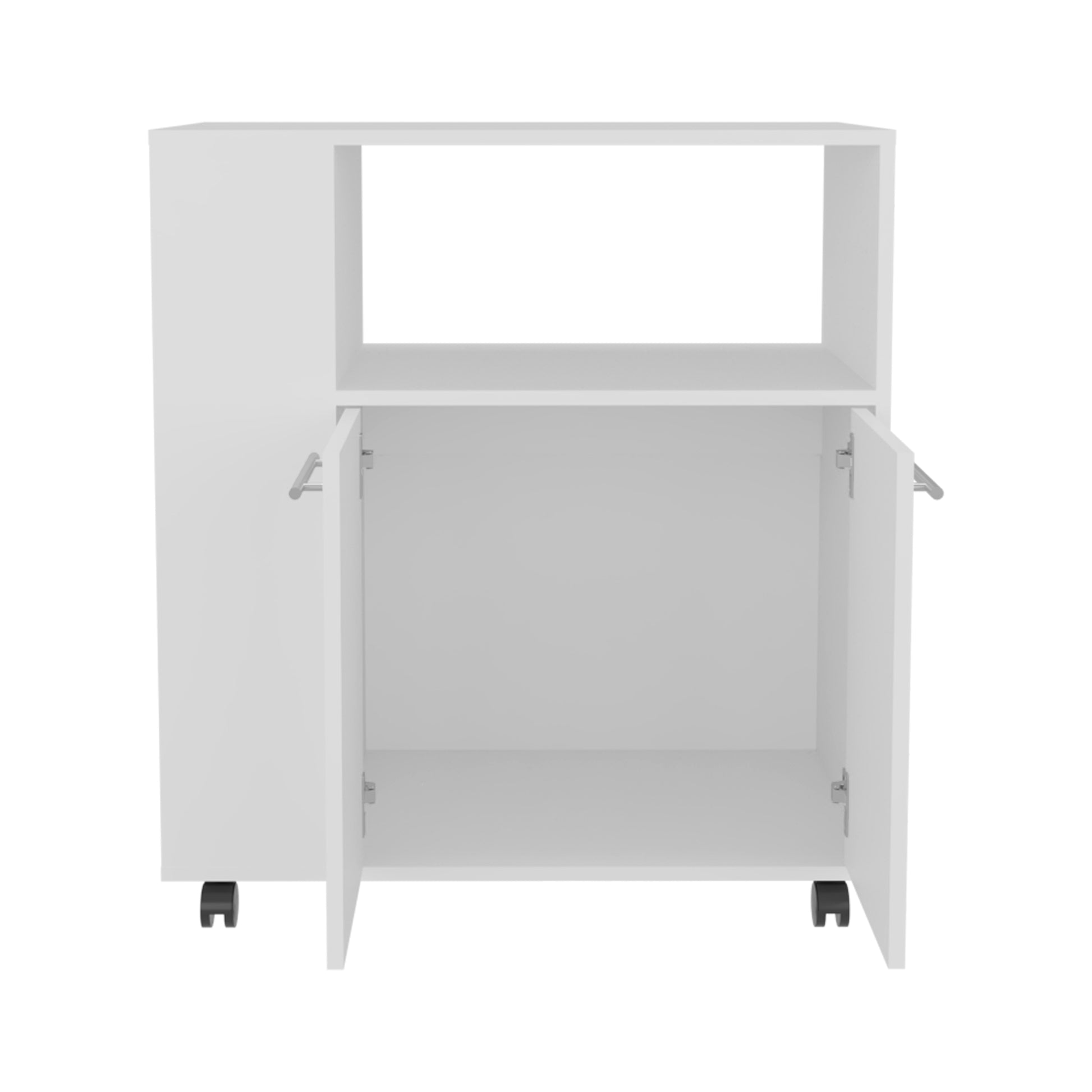 White Kitchen Cart - 2 Doors, 3 Shelves, Mobile Storage for Dining Room
