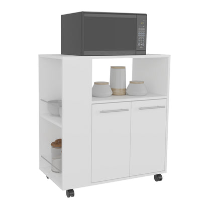 White Kitchen Cart - 2 Doors, 3 Shelves, Mobile Storage for Dining Room