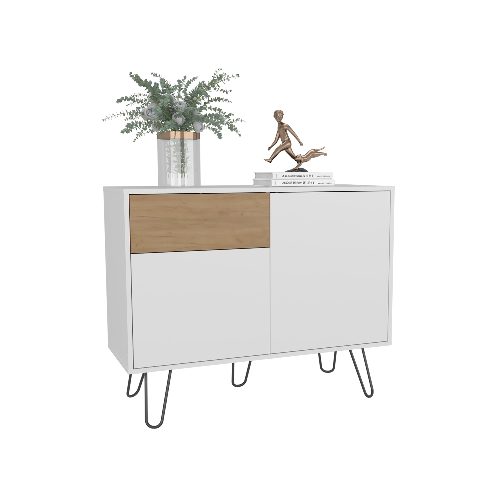 White Engineered Wood Sideboard - 2 Doors, 1 Drawer, 4 Shelves