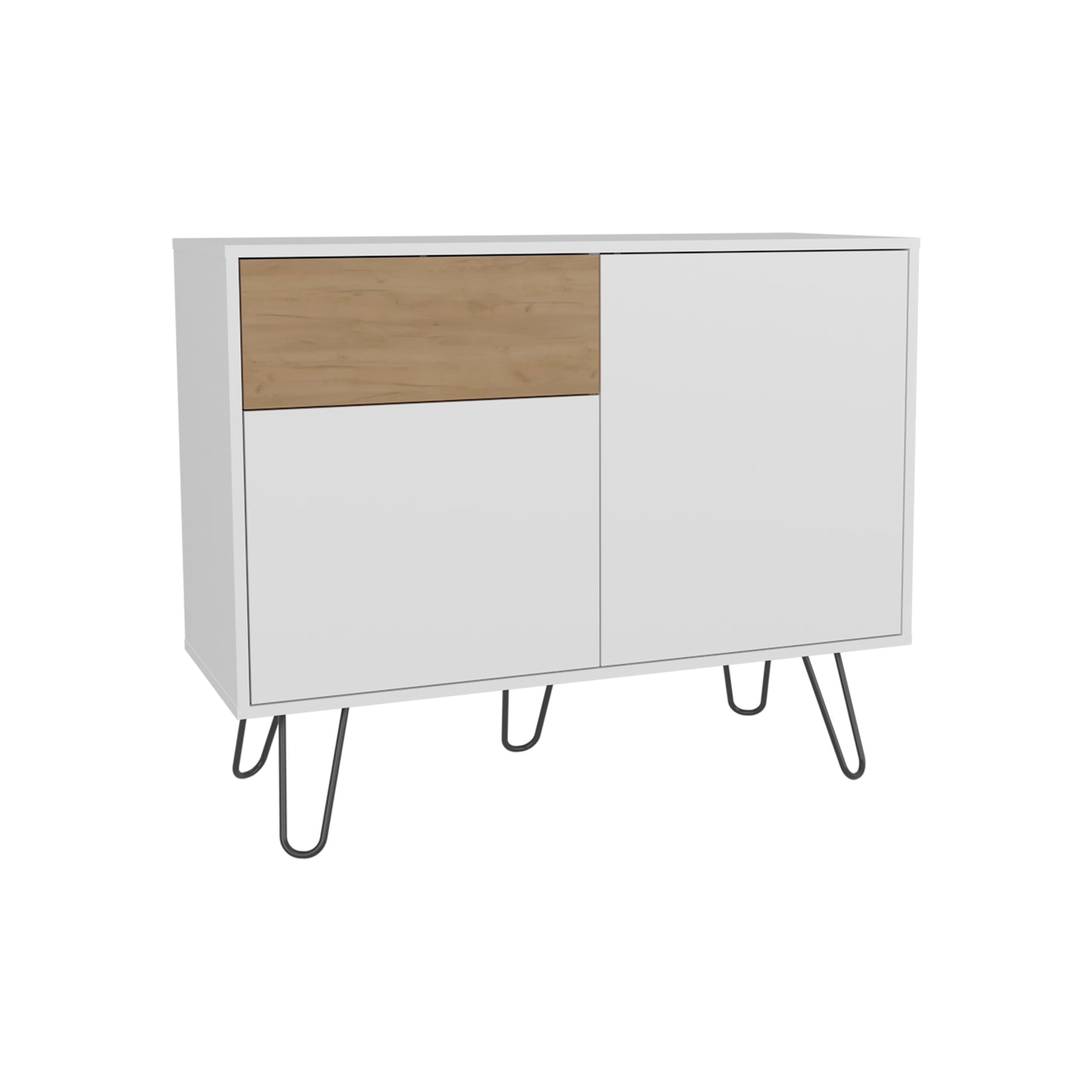 White Engineered Wood Sideboard - 2 Doors, 1 Drawer, 4 Shelves