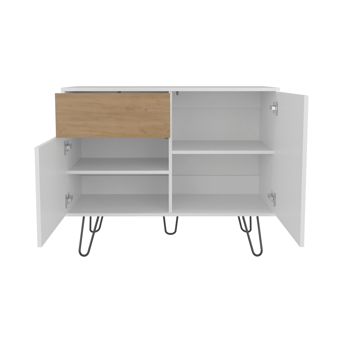 White Engineered Wood Sideboard - 2 Doors, 1 Drawer, 4 Shelves