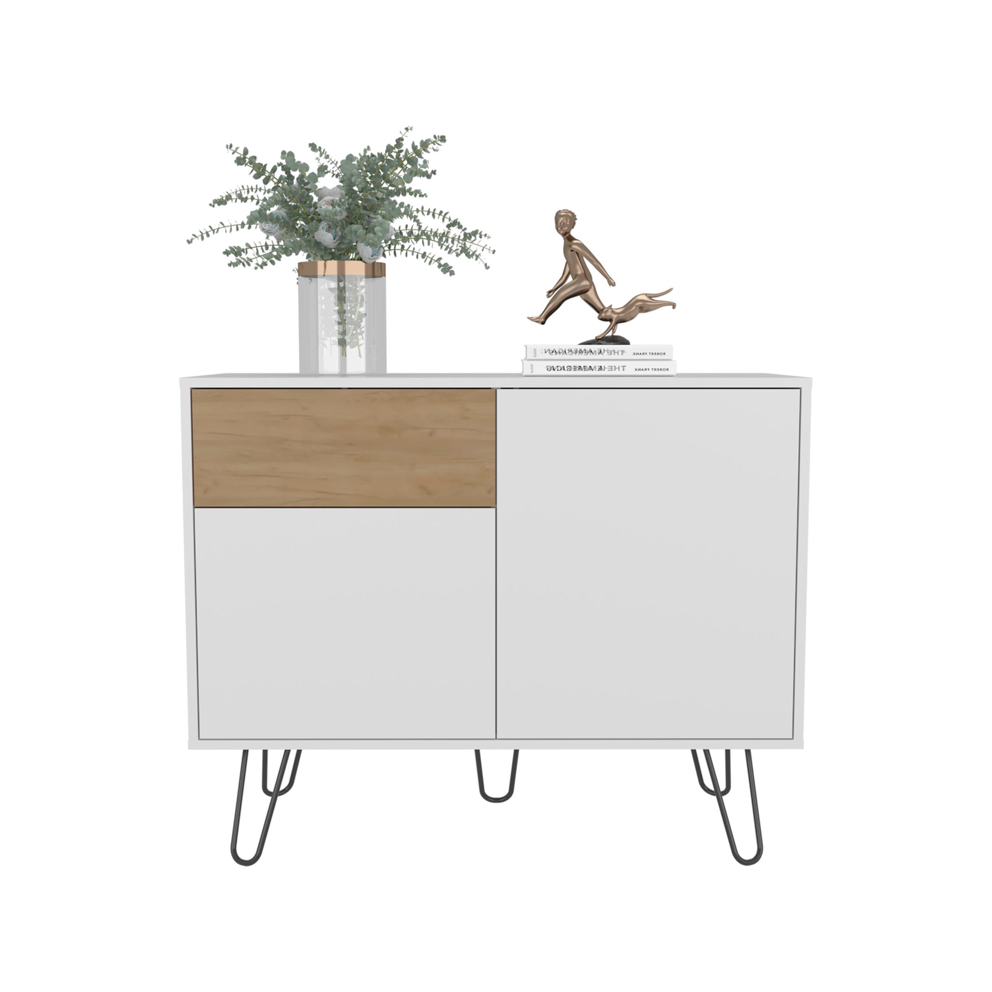 White Engineered Wood Sideboard - 2 Doors, 1 Drawer, 4 Shelves