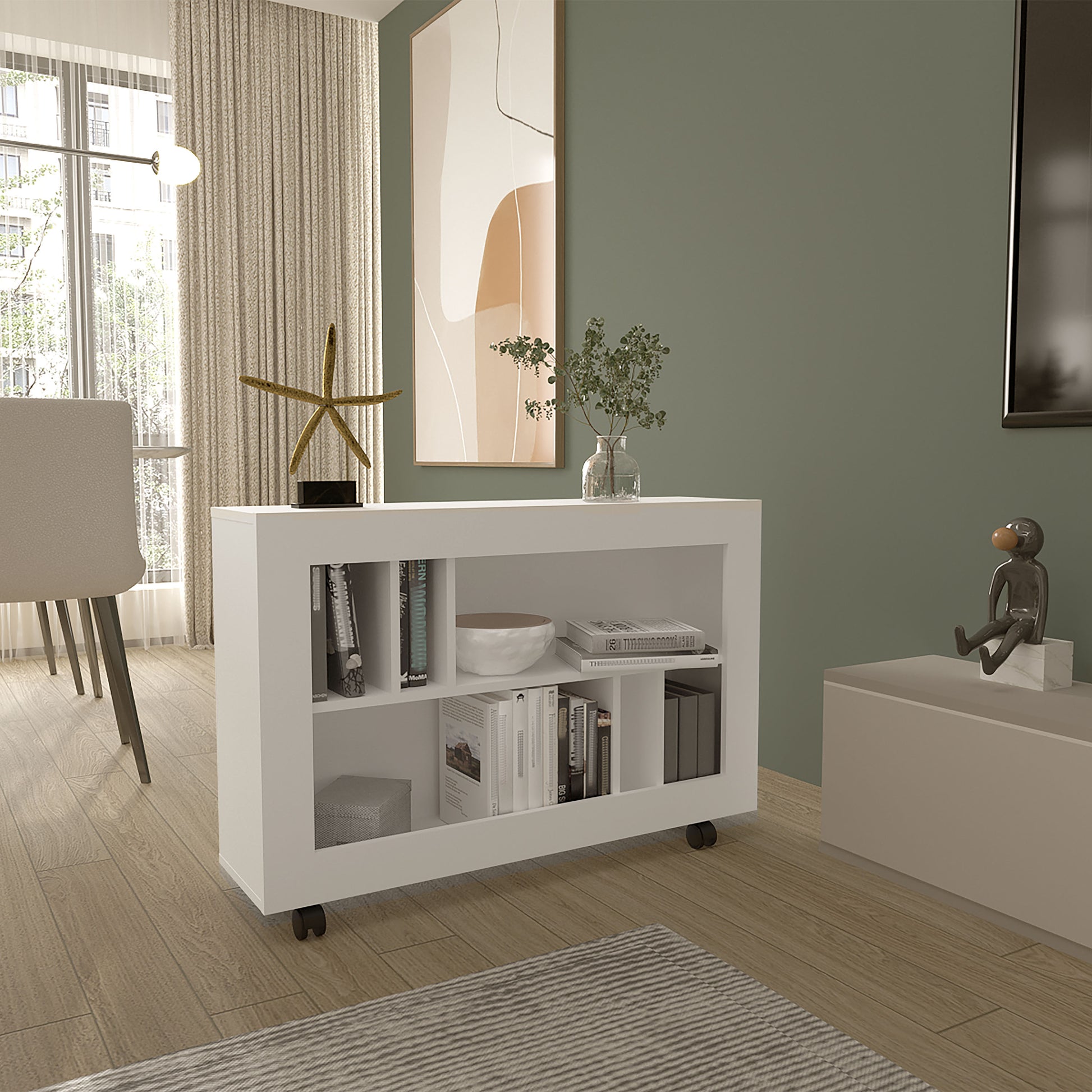 Console Table Cart, 5 Shelves, 4 Casters