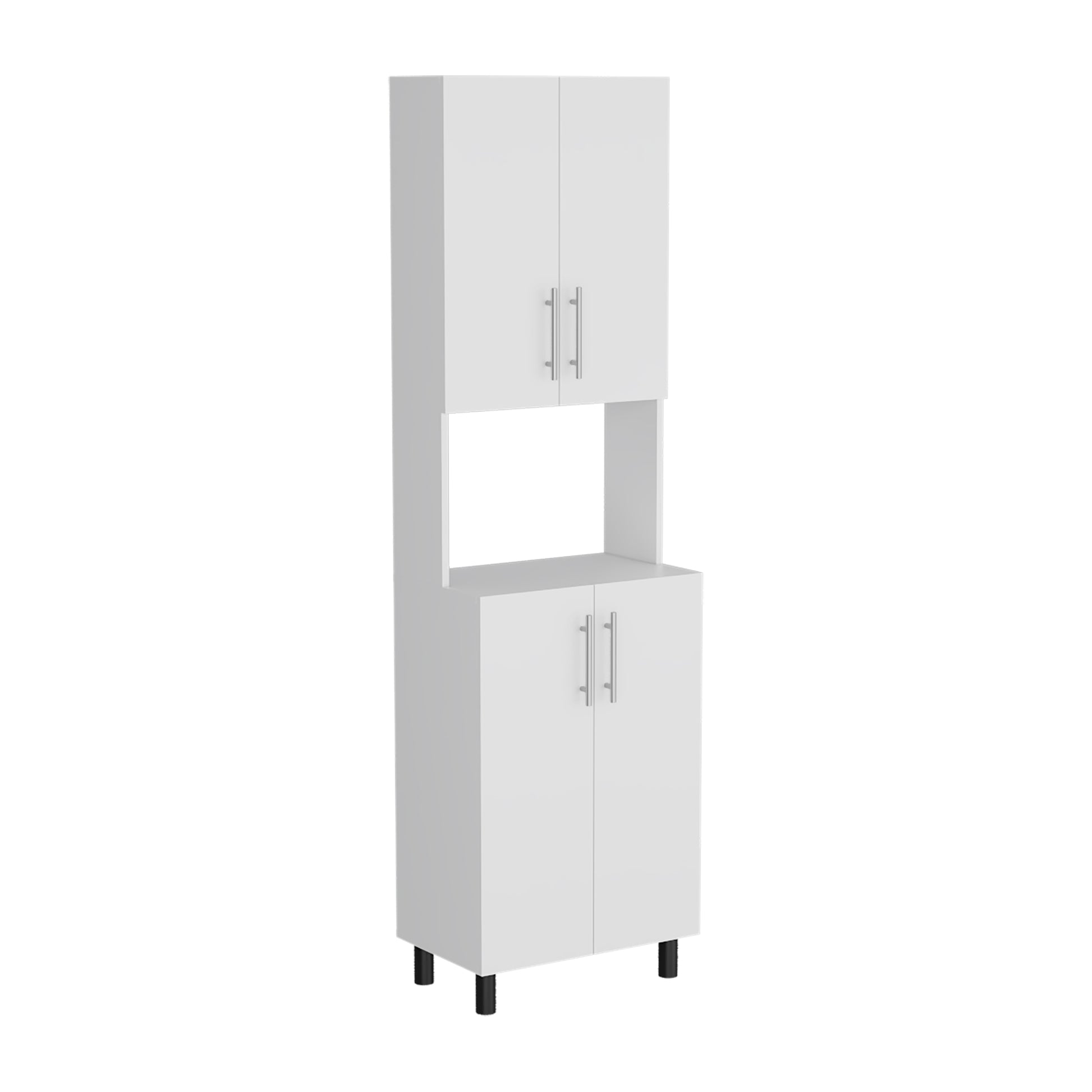 White Engineered Wood Kitchen Server with Shelves for Dining Room