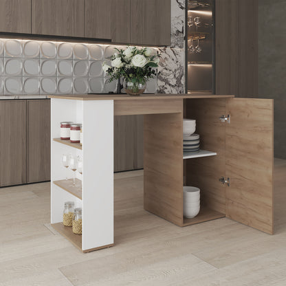 Natural Wood Kitchen Island with Storage Shelves for Dining Room