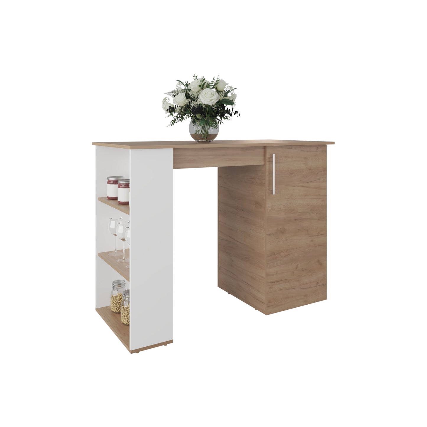 Natural Wood Kitchen Island with Storage Shelves for Dining Room
