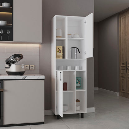 Kitchen Pantry Cabinet - White, 2 Doors, 9 Shelves