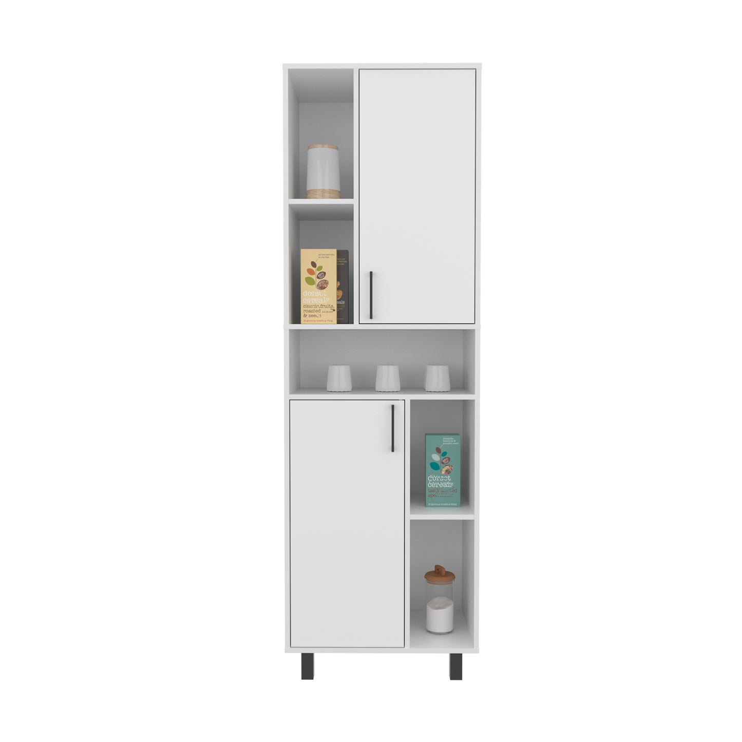 Kitchen Pantry Cabinet - White, 2 Doors, 9 Shelves