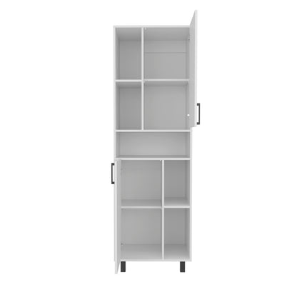 Kitchen Pantry Cabinet - White, 2 Doors, 9 Shelves