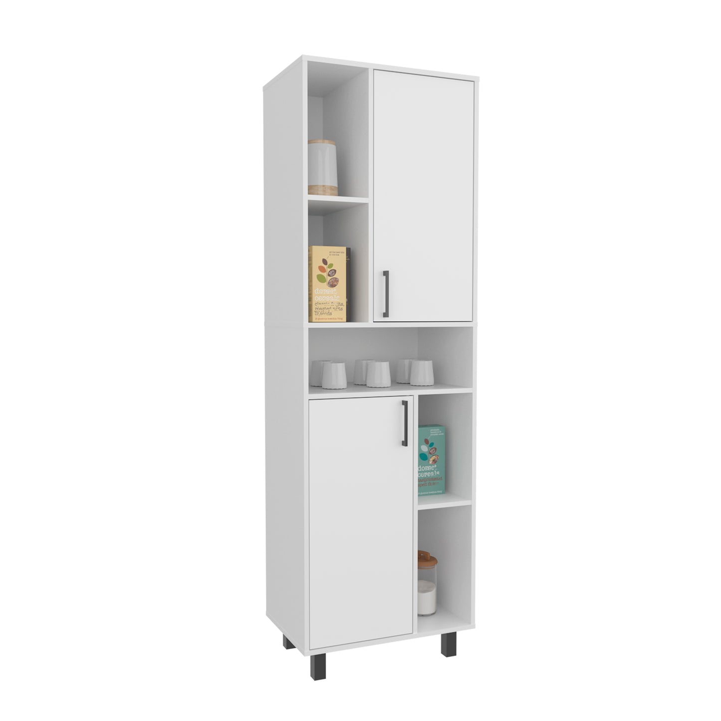 Kitchen Pantry Cabinet - White, 2 Doors, 9 Shelves