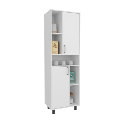 Kitchen Pantry Cabinet - White, 2 Doors, 9 Shelves