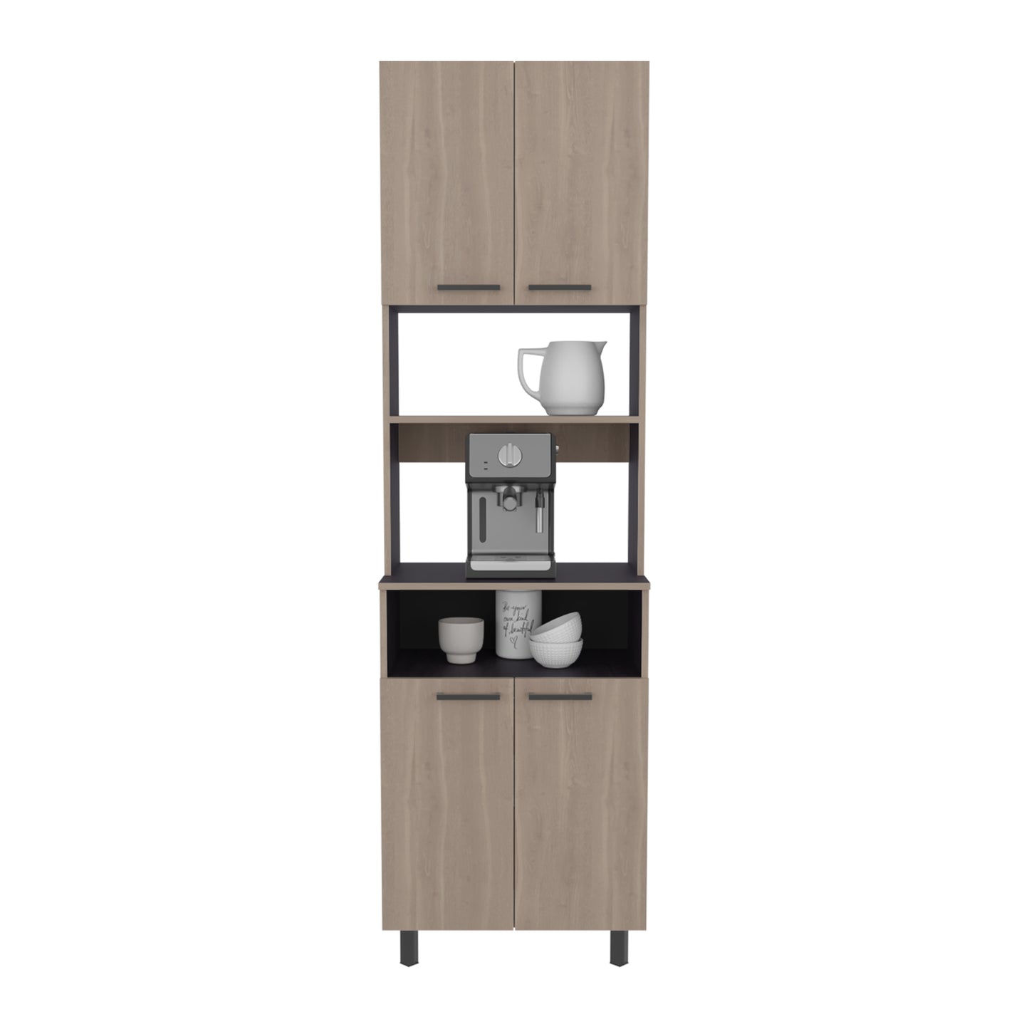 White Oak Kitchen Pantry Cabinet with 4 Doors for Maximizing Storage