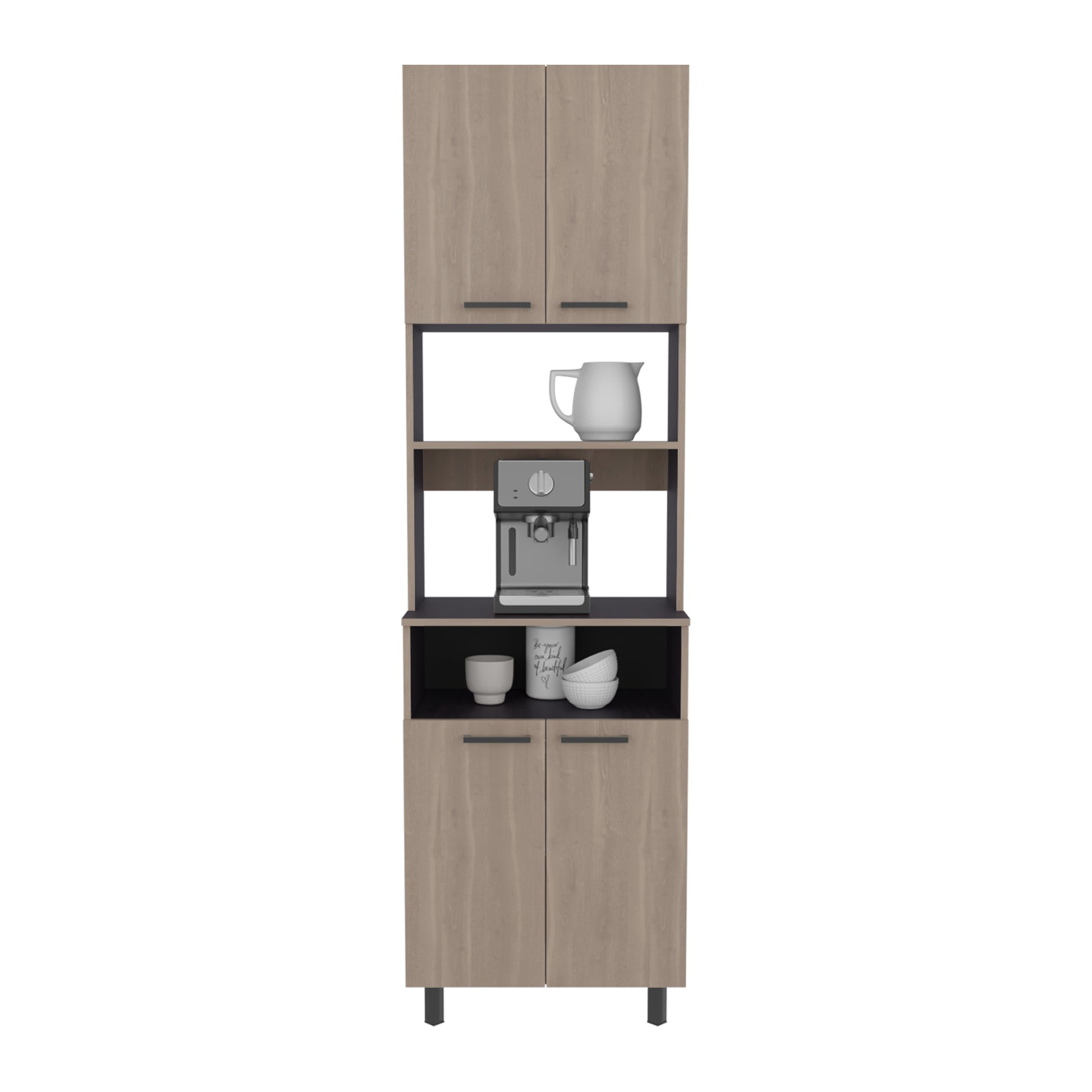 White Oak Kitchen Pantry Cabinet with 4 Doors for Maximizing Storage