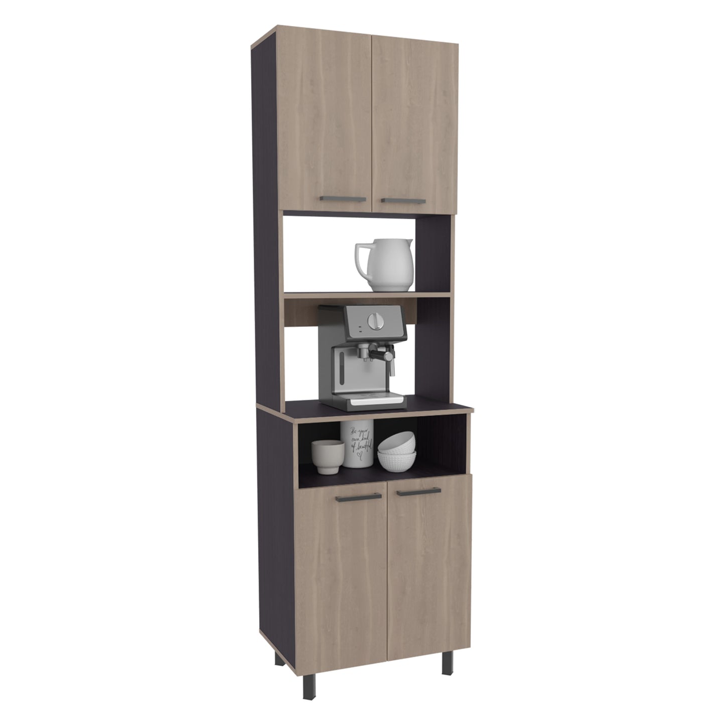 White Oak Kitchen Pantry Cabinet with 4 Doors for Maximizing Storage