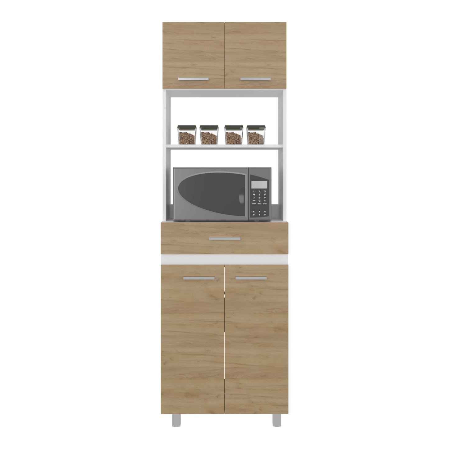 Beige White Kitchen Server Cabinet - 4 Doors, 1 Drawer