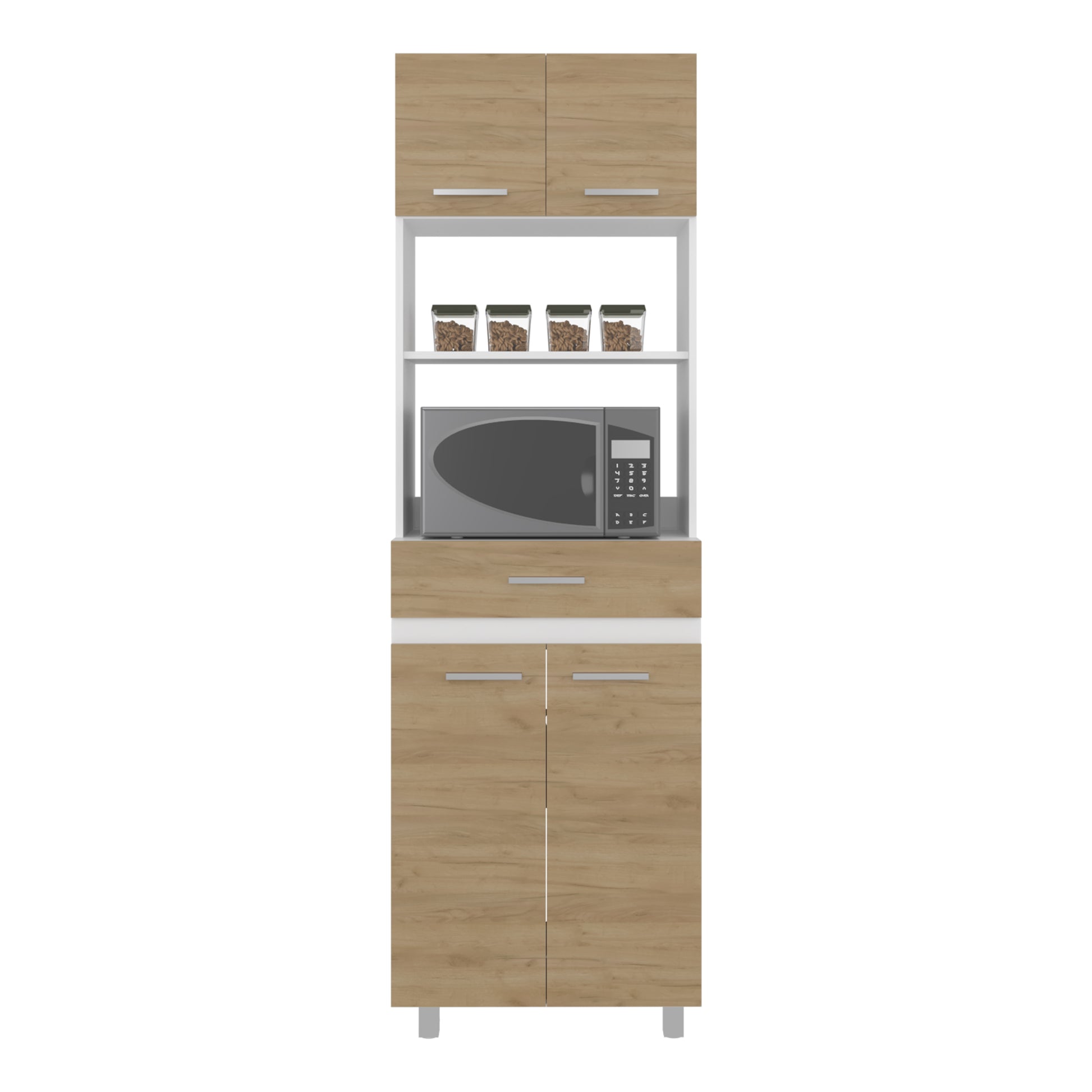 Beige White Kitchen Server Cabinet - 4 Doors, 1 Drawer