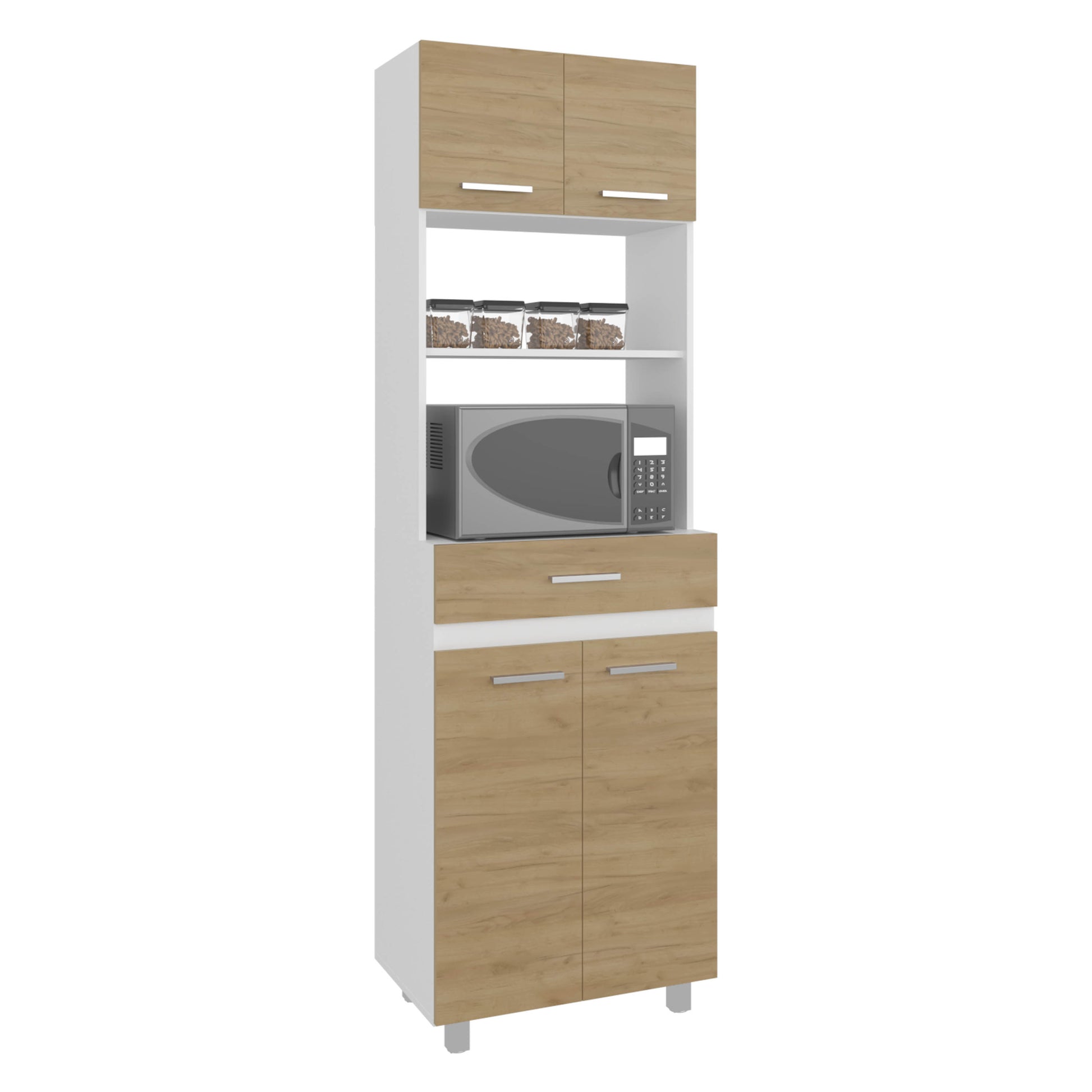 Beige White Kitchen Server Cabinet - 4 Doors, 1 Drawer