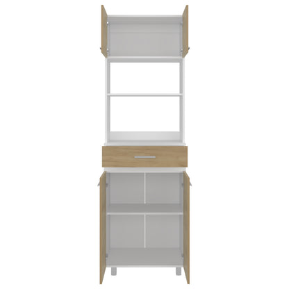 Beige White Kitchen Server Cabinet - 4 Doors, 1 Drawer