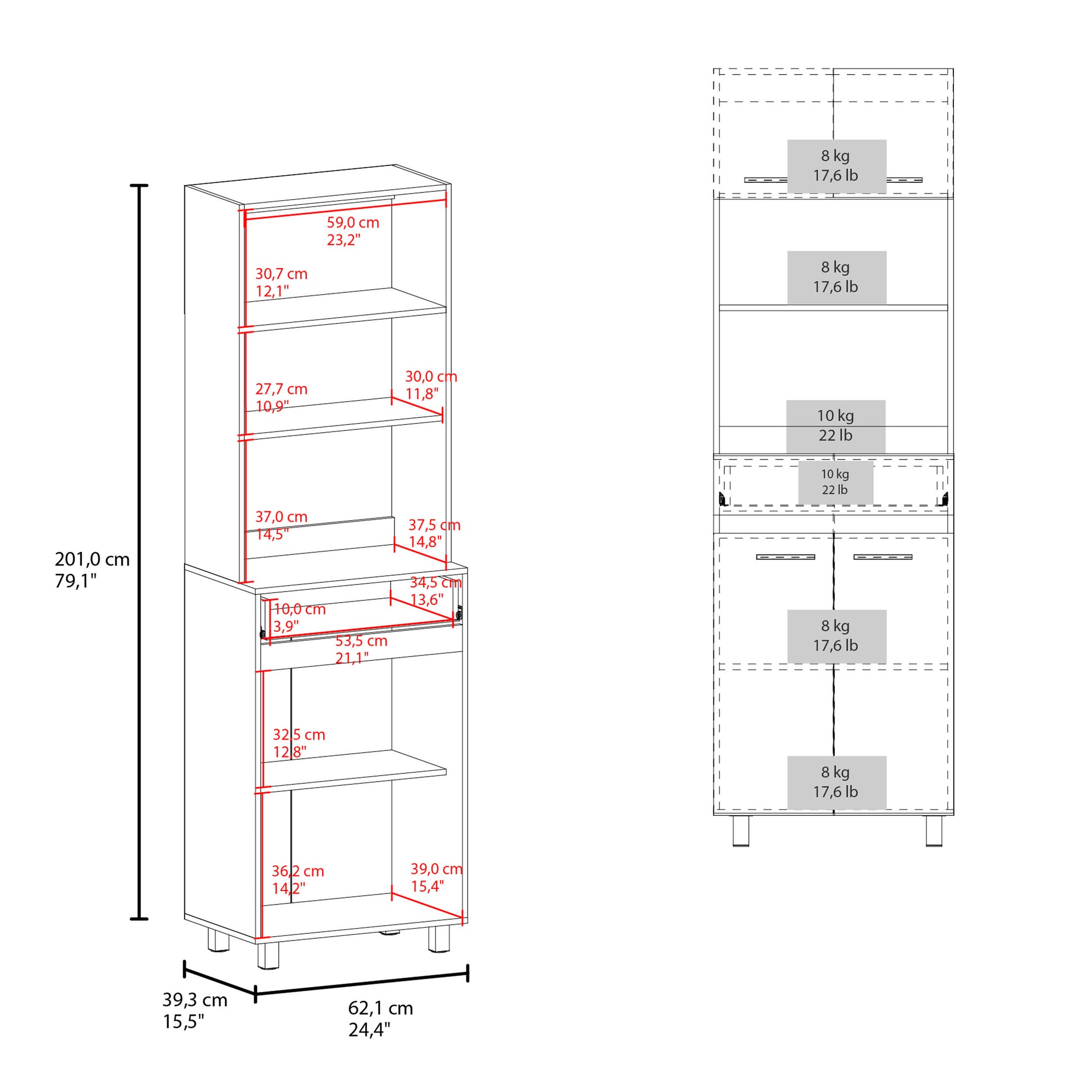 Beige White Kitchen Server Cabinet - 4 Doors, 1 Drawer