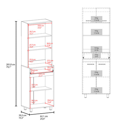 Beige White Kitchen Server Cabinet - 4 Doors, 1 Drawer