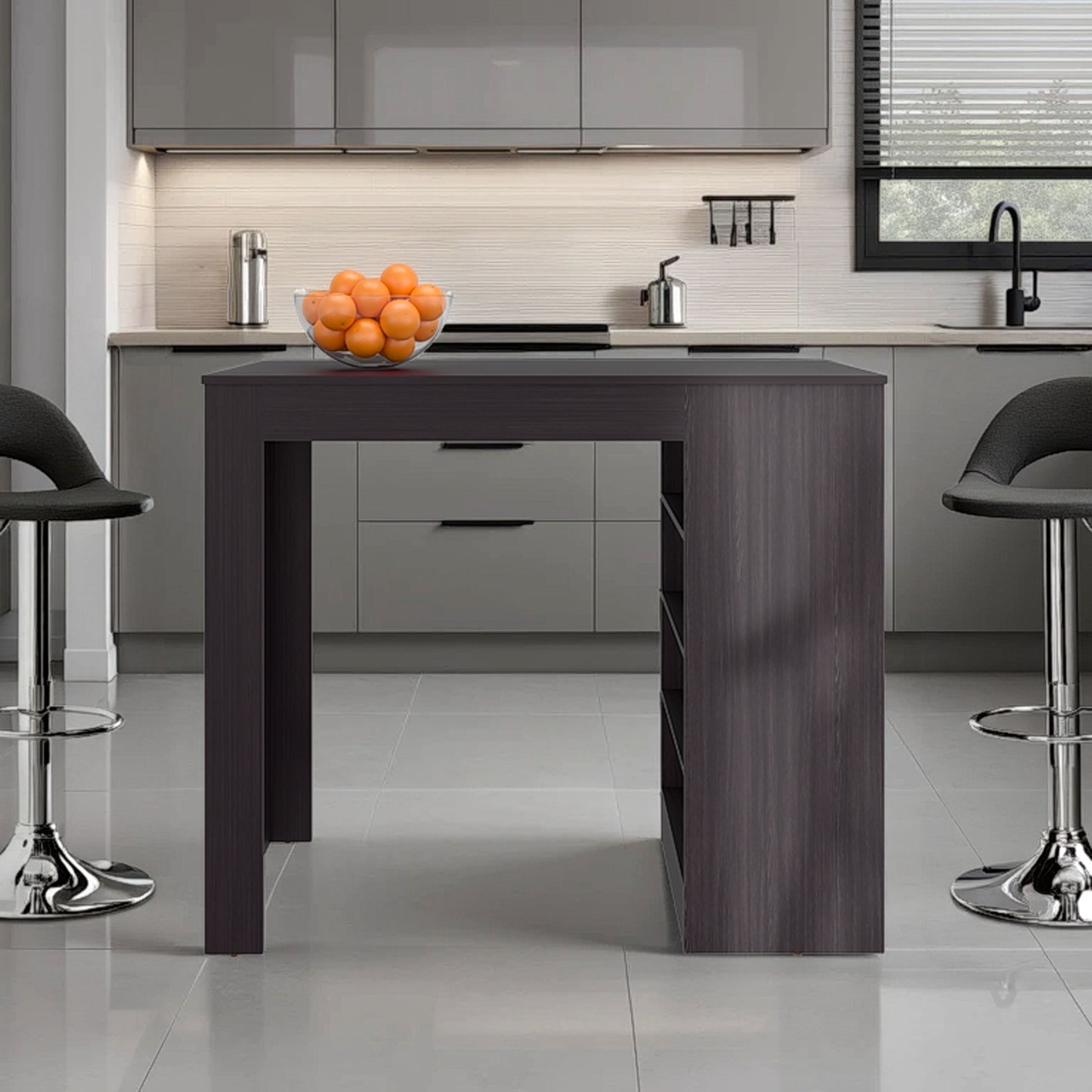 Kitchen Island, 4 Shelves, Black Wengue